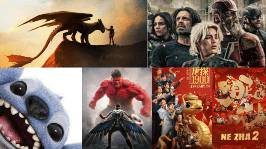 Poster collage of the highest-grossing movies of 2025, featuring top Hollywood and global blockbusters with record-breaking box office collections.