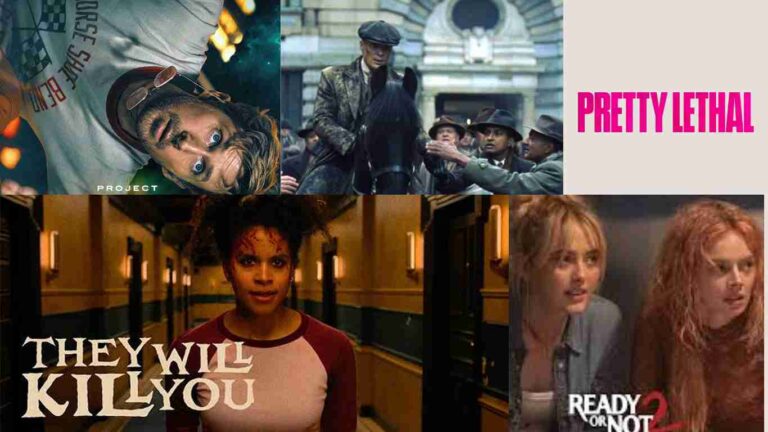 Collage of upcoming Hollywood movies releasing mid-March 2026: Project Hail Mary, Ready or Not 2: Here I Come, Peaky Blinders: The Immortal Man, Pretty Lethal, and They Will Kill You