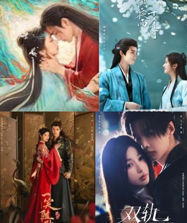 A vibrant collage of nine individual drama character portraits in a 3x3 grid, showing a mix of modern urban romance and historical costume "Xianxia" styles.